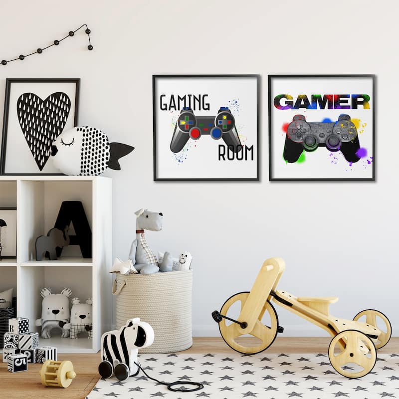 Stupell Retro Gaming Room Control Framed Giclee Art Design By Kim Allen, Marcus Prime (Set of 2)