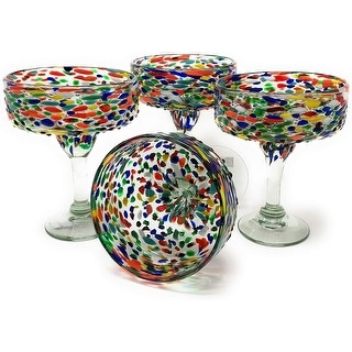 Dos Sueños Mexican Hand Blown Glass - Set of 4 Hand Blown Margarita Glasses Confetti Rock (16 oz)