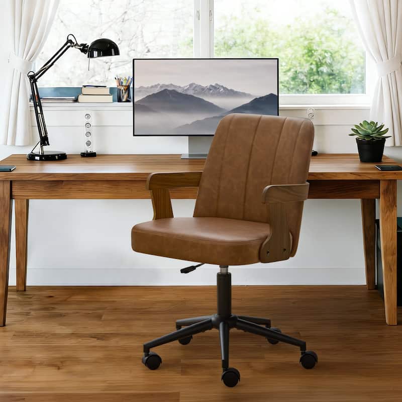 Swivel Home Office Chair Adjustable Height Desk Chair with Wheels and Armrests - 32.7"-36.6"H x 19.9"W x 22.8"D