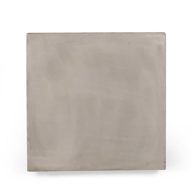 Ebec Outdoor Side Table, Modern Cube Light Gray Faux Concrete, 22 Inch