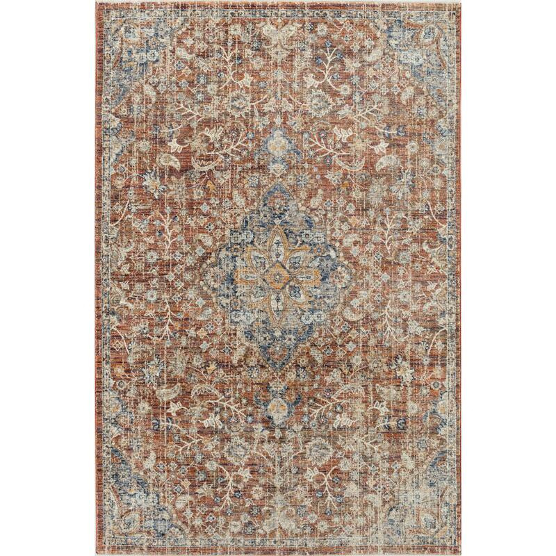 Stelios Collection Rust/Navy Transitional Area Rug - 6'0'' X 8'9''