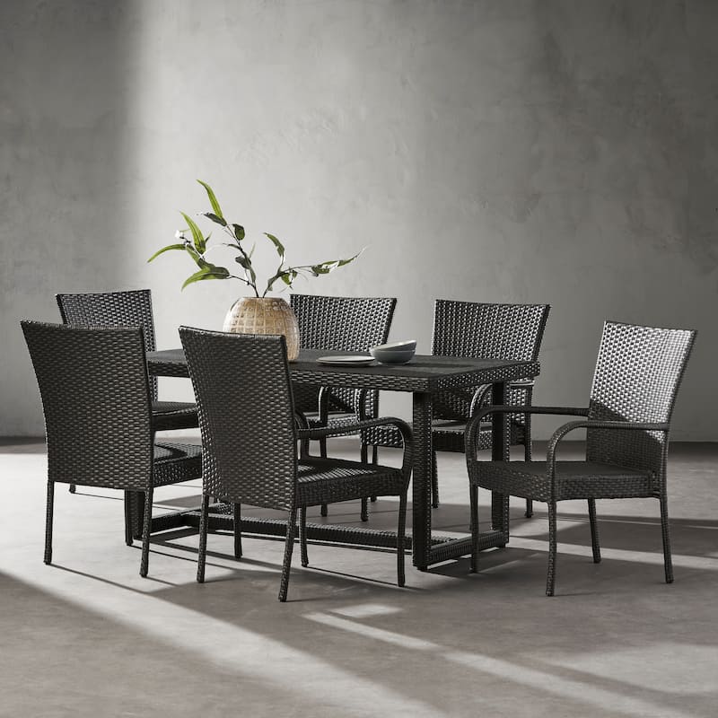 Geri Outdoor Wicker 7 Piece Dining Set by Christopher Knight Home - Gray