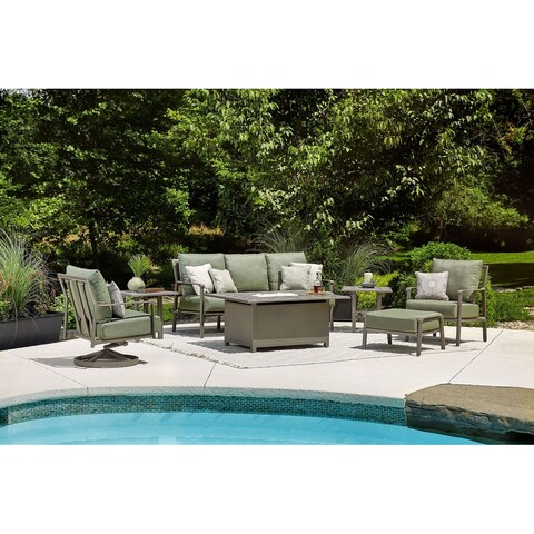 Aspen Cushion 7 Piece Seating Set with Lounge Seating, Side Tables & Fire Table