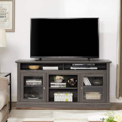 Contemporary TV Media Stand Modern Entertainment Console for TV Up to 65", Open and Closed Storage Space, Dark Walnut/Black