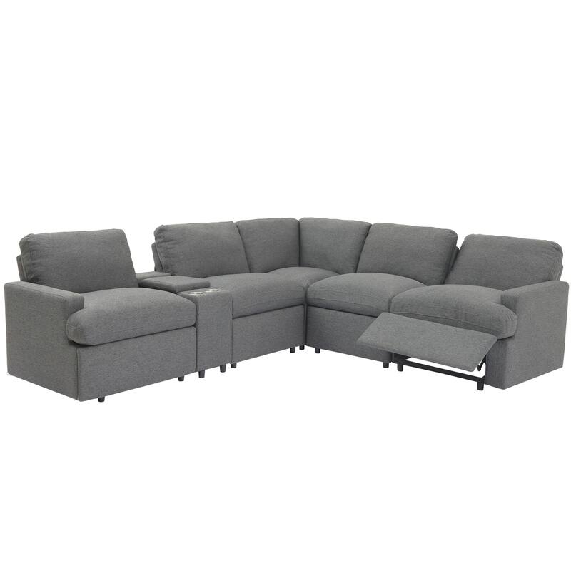 Roomfitters Power Recliner Corner Sofa with Storage Box, Cup Holders, USB Ports, and Power Socket, Perfect for Home Theater