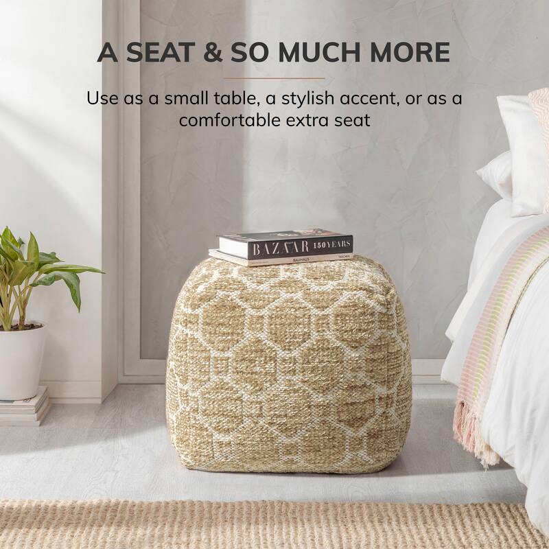 Jani 20-inch Ottoman Pouf - Handcrafted Handmade Ottoman for Seating, Footrest, Home Decor for Living Room, Bedroom