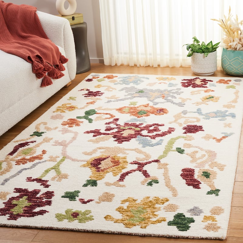 SAFAVIEH Handmade Aspen Hilla Boho Floral Wool Rug - 8' x 10' - Ivory/Red