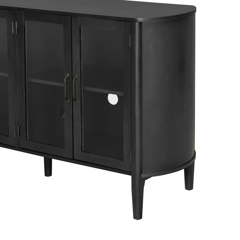 4-Door Wood Storage Cabinet Buffet Sideboard with Shelves, Modern Display Cabinet with Glass Doors, Accent Console Table