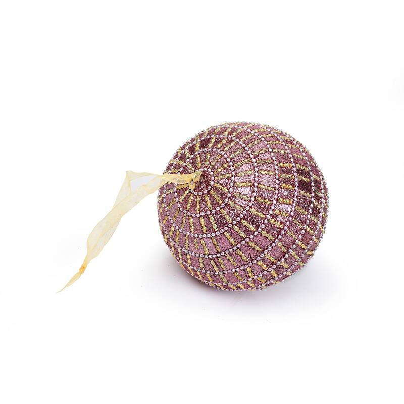 Sevita Pink Glistening Candy Stripe Handcrafted Globe Ornament, Set of 4 - 8" x 4.5" x 4.5"