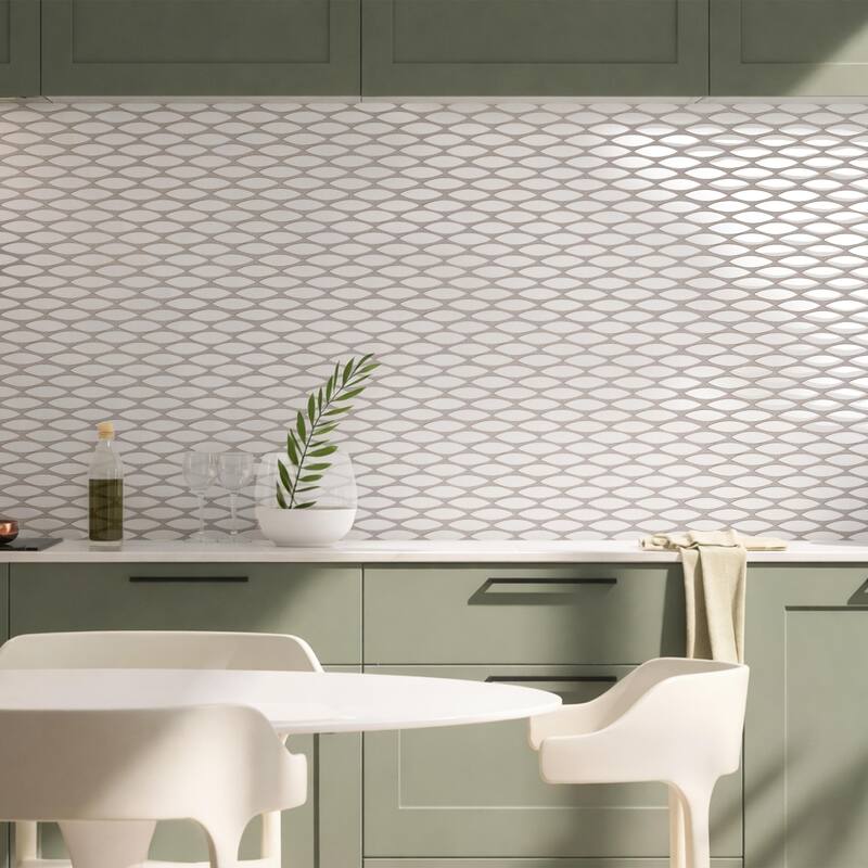 Merola Tile Pescado Glossy Cloud White 12" x 12-1/2" Porcelain Floor and Wall Tile - Sample Swatch