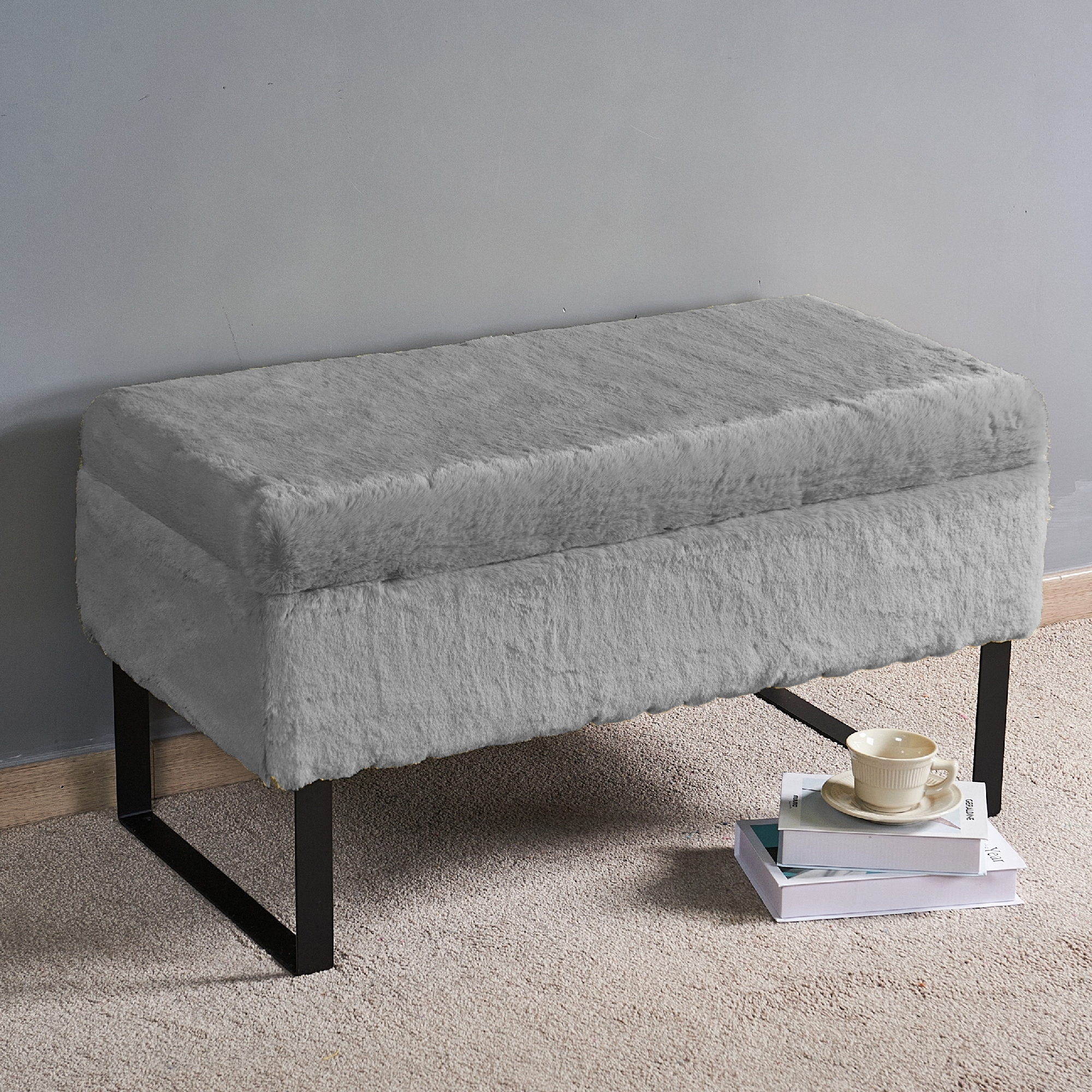 Faux fur shop storage ottoman