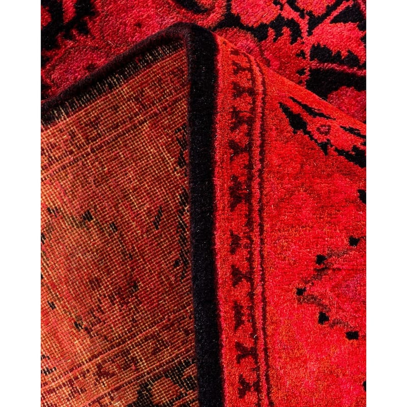 Overton Hand Knotted Wool Vintage Inspired Modern Contemporary Overdyed Red Runner Rug - 2' 8" x 14' 1"