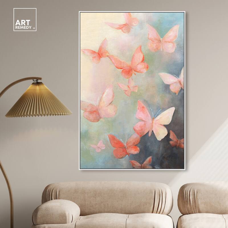 Art Remedy Peaceful Butterflies Framed Butterfly 1 Piece Canvas Wall Art