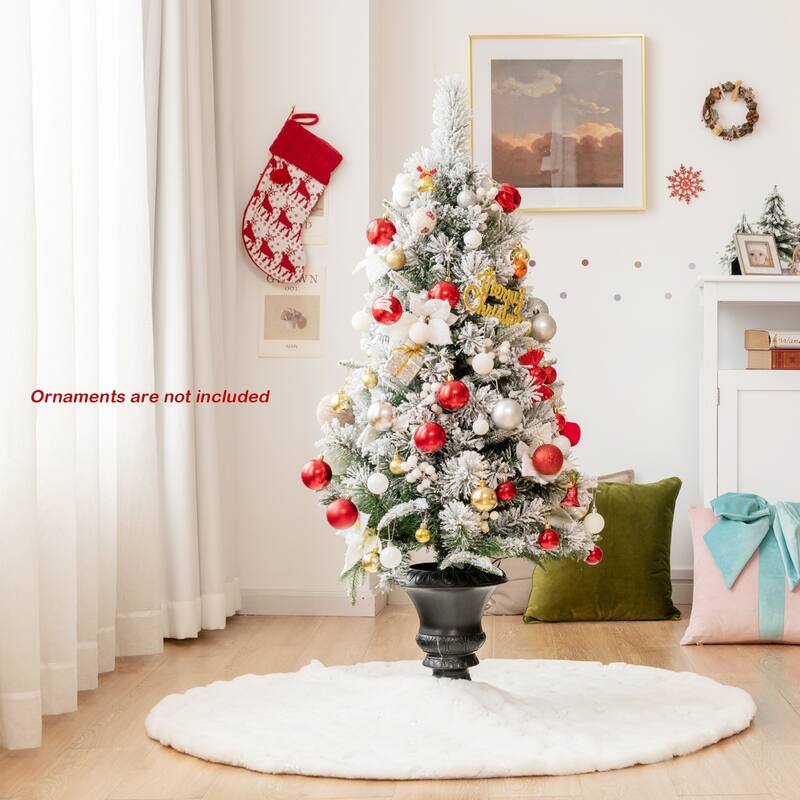 Gymax 4 FT Pre-lit Christmas Entrance Tree Snow Flocked Xmas Tree w/ - See Details