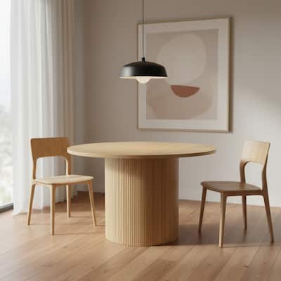 HomeRoots 47" Natural Wood Pedestal Base Round Top Dining Table - 47.20 in. x 29.52 in. x 47.20 in.