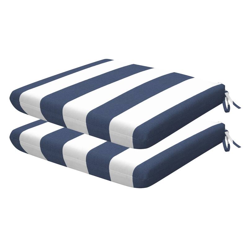 Outdoor Universal Seat Cushion (2-Pack) - 18" wide x 17.5" deep x 2.5" thick - Navy & White