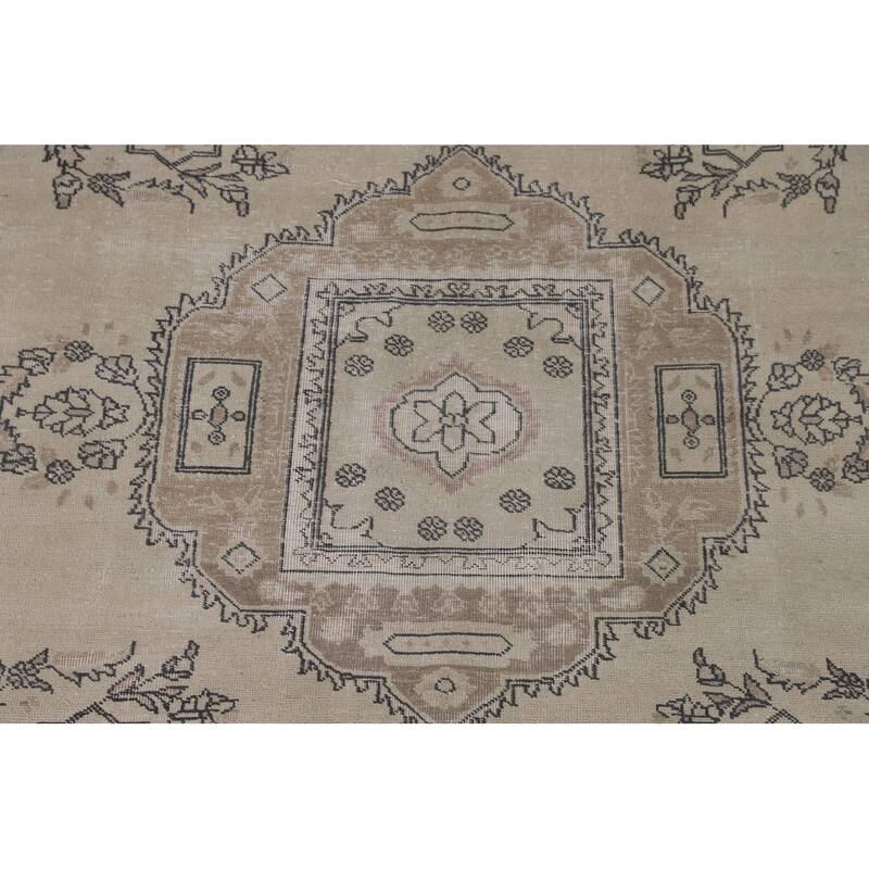 Distressed Orange Tabriz Persian Vintage Rug Hand-Knotted Wool Carpet - 6'8"x 9'7"