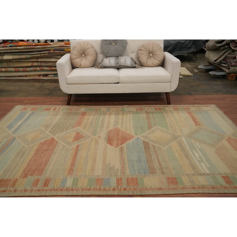 Hand Woven Oriental 100% Wool Carpet Southwestern Tribal Multi-Colored Kilim Area Rug - 9' 1'' X 5' 9''