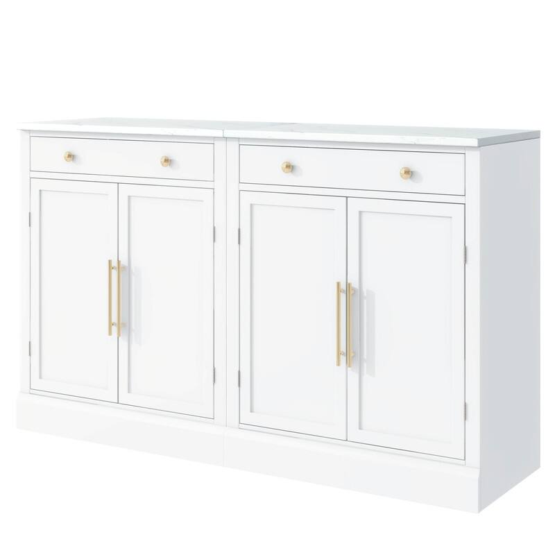 Modern Freestanding Kitchen Pantry,Buffet Food Storage, Coffee Bar Cabinet with Drawer, 2 Adjustable Shelves , Set of 2