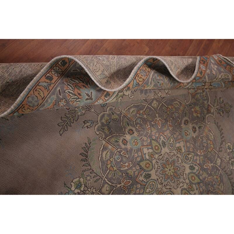 Beige & Gray Tabriz Persian Vintage Area Rug Handmade Wool Carpet - 9'4"x 12'5"