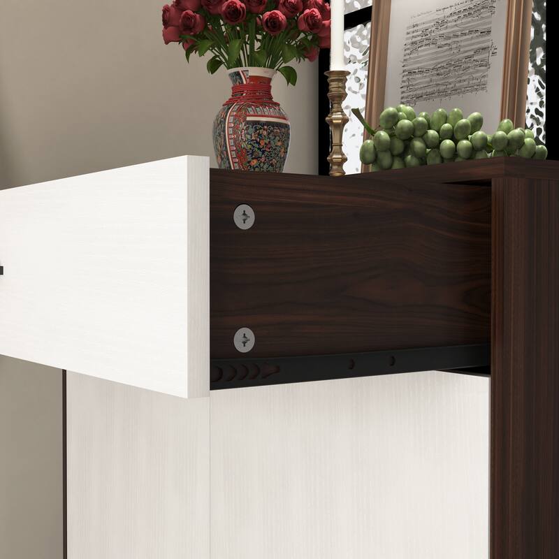 Freestanding Wooden Shoe Cabinet, 4-Tier Shoe Rack Organizer, Shoe Cabinet with Drawer, 2 Door & Adjustable Shelves