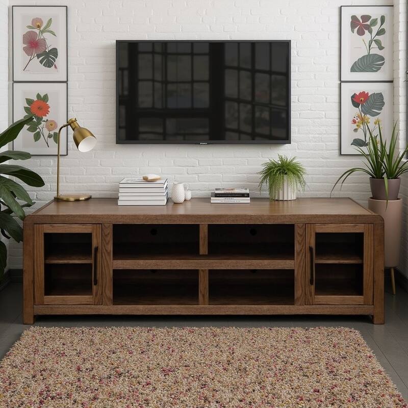 Bridgevine Home Haven 82 inch TV Stand, for TVs up to 90 inches, No Assembly Required - Bourbon