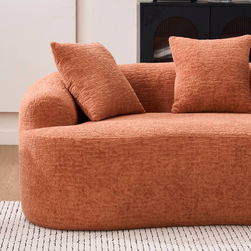 Chenille Deep Seat Loveseat Sofa, Full Compression Sponge Curved Loveseat Sofa, Cloud Floor Couch with 3 Pillows