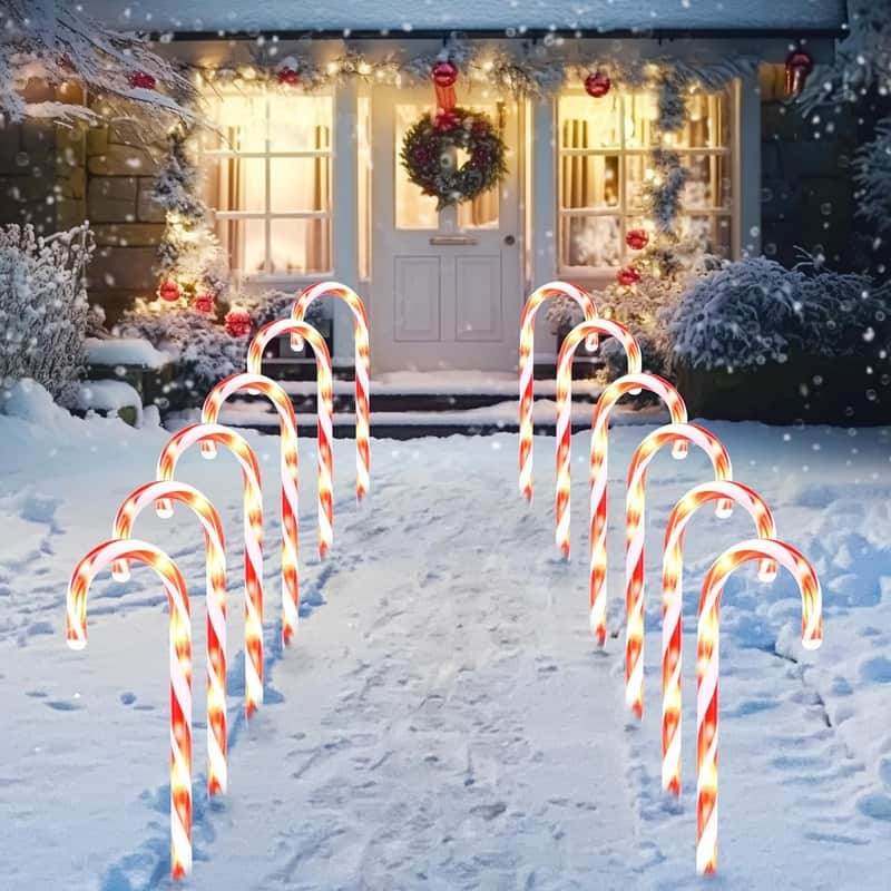 12Pcs Christmas Candy Cane Pathway, 12" - White and Red