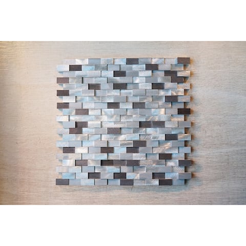 TileGen. Brick Random Sized Metal Mosaic Tile in Silver/Grey Wall Tile (10 sheets/9.6sqft.)