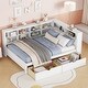 preview thumbnail 3 of 43, USB Ports on L-Shape Storage Headboard Bed Frame, Wooden DayBed Sofa Bed, Wooden Slat Platform Bed with 2 Drawers