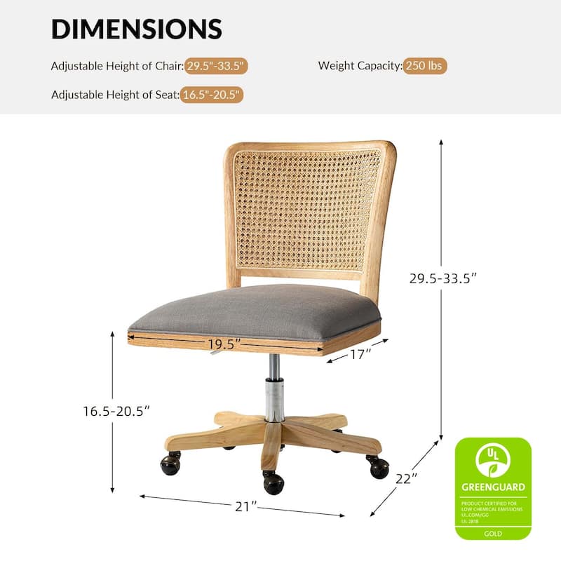 Calcutta Modern Rattan Back Task Chair Office chair with Solid Wood Legs by HULALA HOME