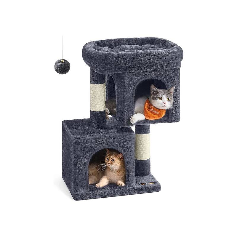 Plush Multi-Level Cat Tower with 2 Spacious Cat Caves and Scratching Posts - 15.7"L x 11.8"W x 26.4"H  - Smoky Grey