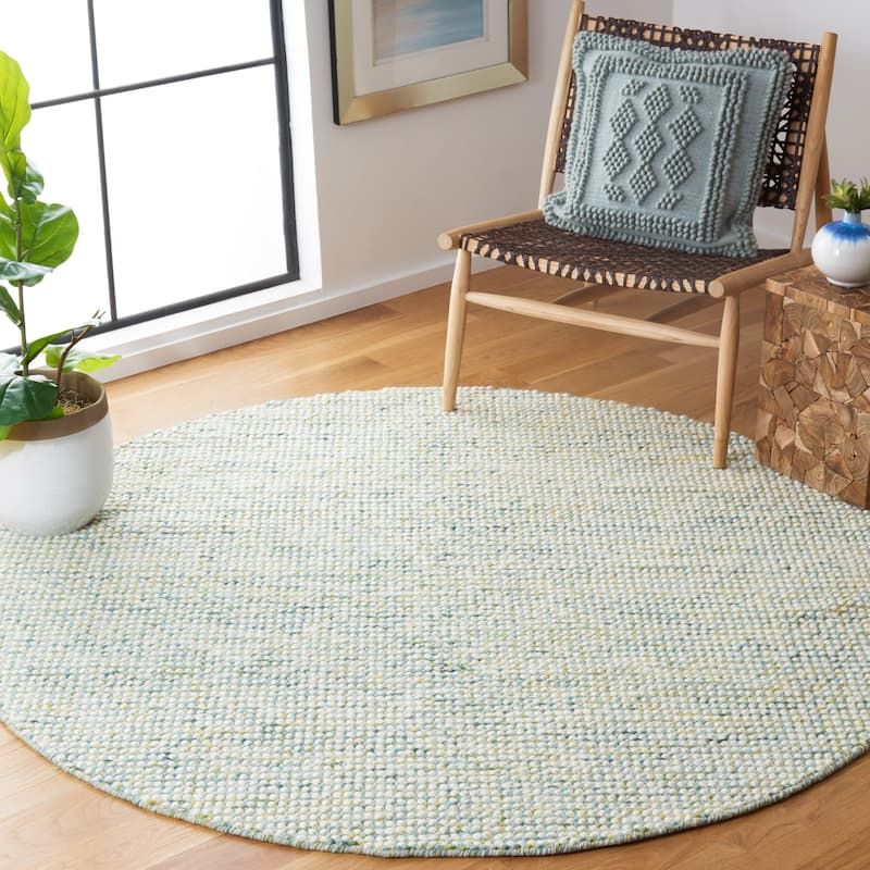 SAFAVIEH Handmade Vermont Coretta Wool Rug - 6' Round - Ivory/Blue