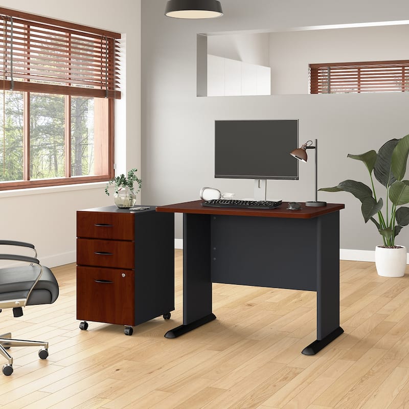 Series A 36W Desk with Mobile File Cabinet by Bush Business Furniture - Hansen Cherry/Galaxy