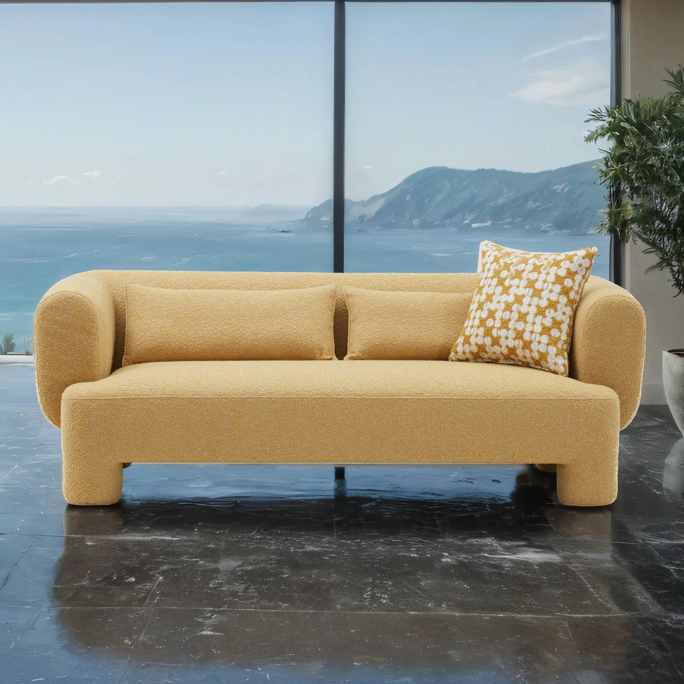 Furniture of America Nyxel Modern 83-inch Yellow Fabric Oversized Sofa with Pillows