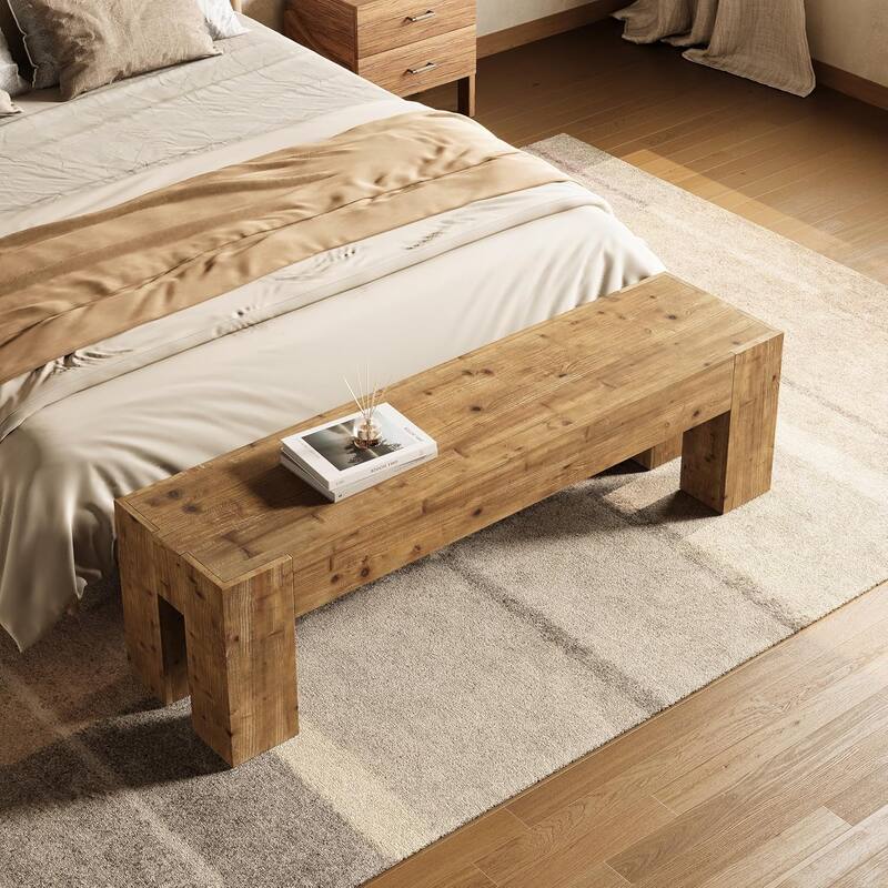 Solid Wood Bench, 47" Rustic Extra Long Heavy Duty Entryway Bench