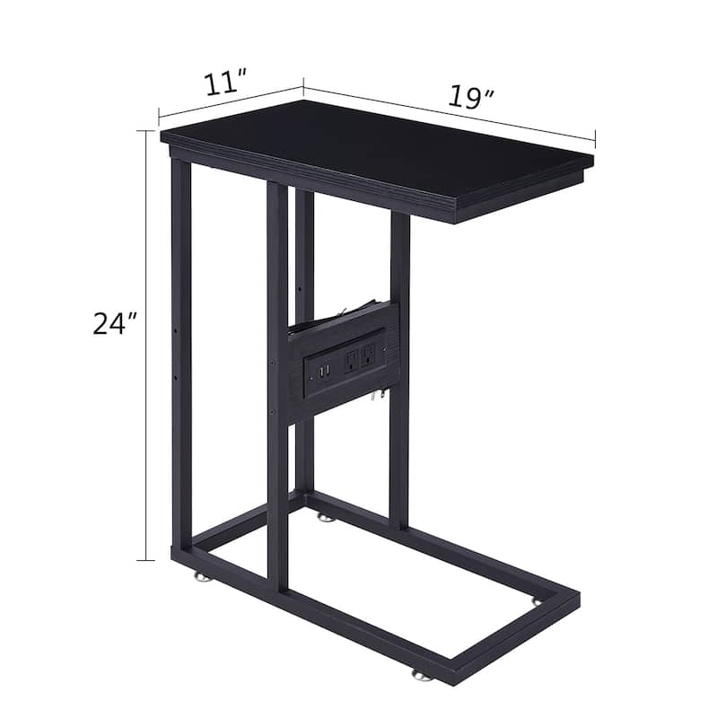 Javlergo C Shaped Side Table Small End Table with Charging Station 2 Outlets & 2 USB Ports for Small Spaces Living Room