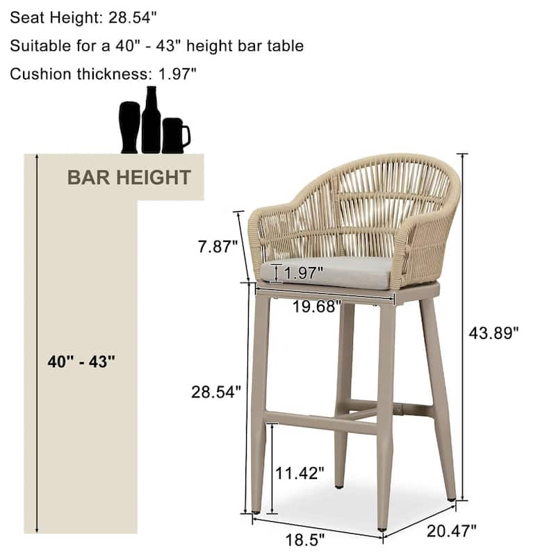 PURPLE LEAF Counter BarStools Set of 4 Aluminum Dining Chairs with Back and Cushions Rattan Bar Stools