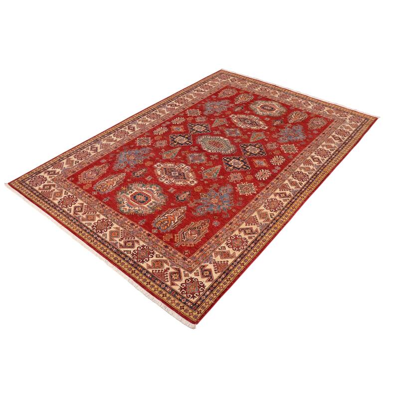 Caucasian Super Kazak Indigo Red/Natural Hand Knotted Wool Rug - 8'10'' x 12'7''