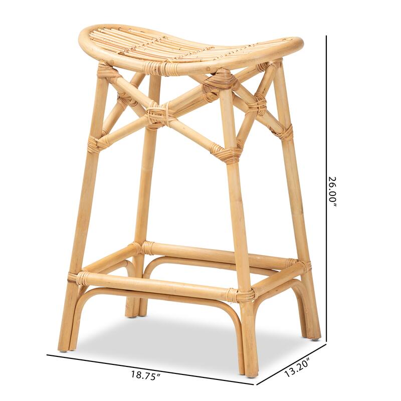 Elgon Modern Bohemian Natural Brown Rattan Counter Stool
