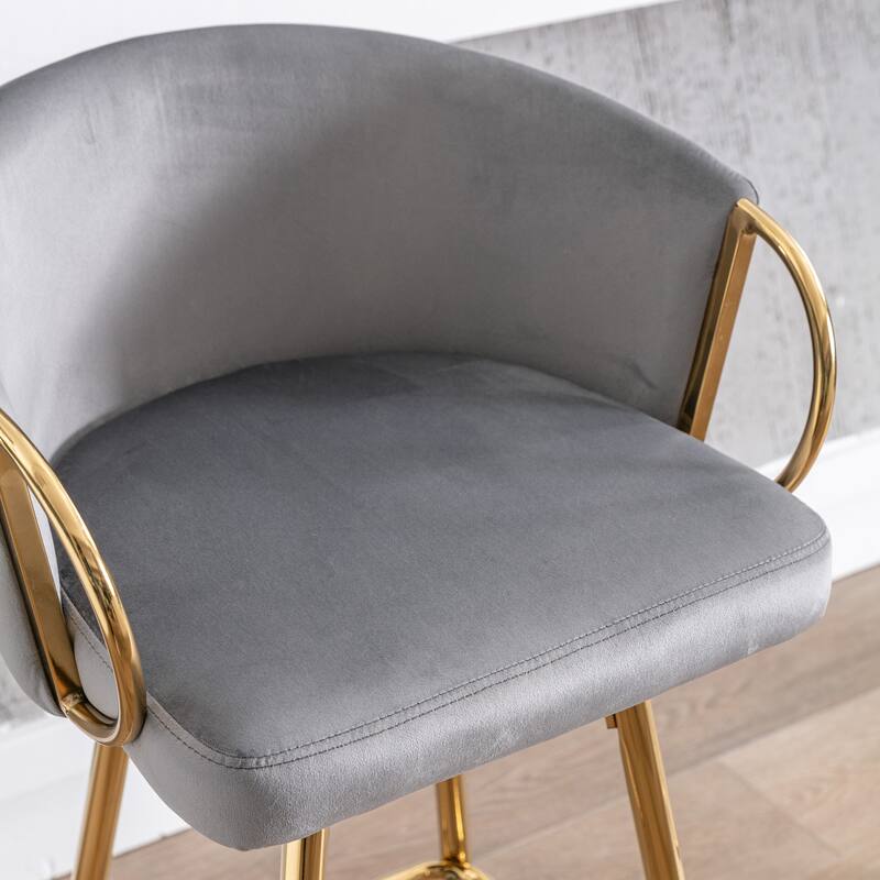 Bar Stools Set of 2, 26 Inch Counter Height Bar Stools Velvet Low Back Chair with Golden Armrest for Kitchen Island, Home Bar