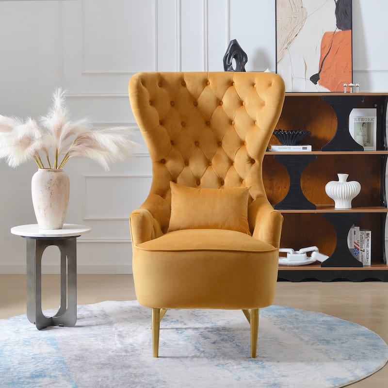 KINWELL Upholstered Tufted Velvet High Wingback Accent Chair
