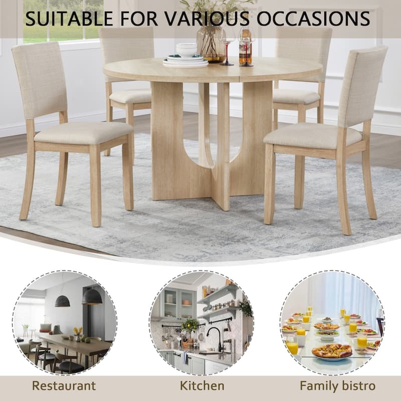 5-Piece Dining Set, 47.3" Round Dining Table with 4 Dining Chairs