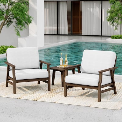 3-Piece Teak Outdoor Conversation Set with Cushions and Side Table