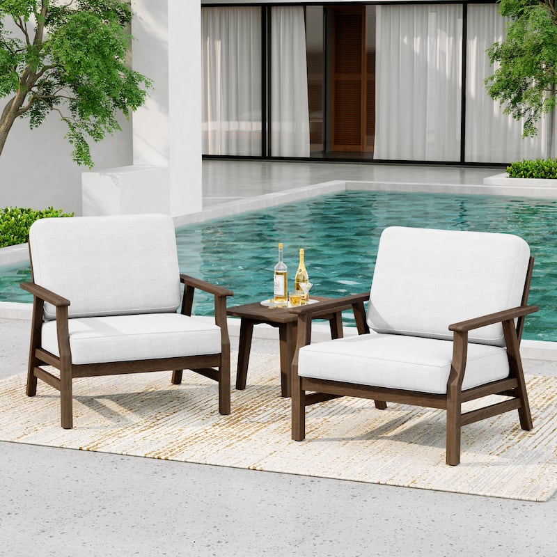 Outdoor 2 Set Teak Wood Club Chairs Set with Cushion - BEIGE/BROWN - BROWN WOOD