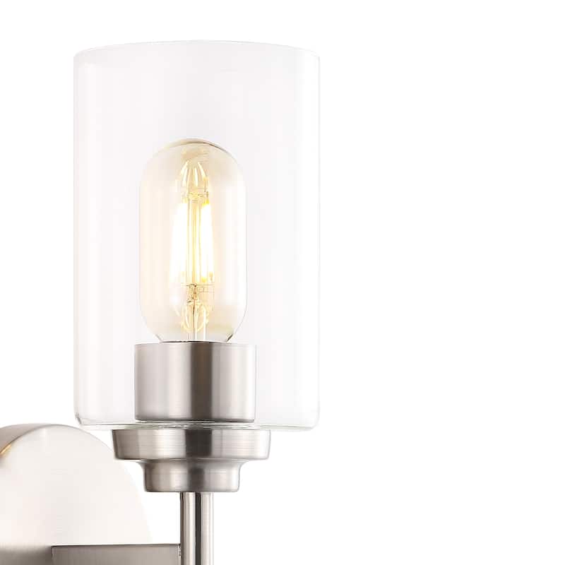 Giles 16" 2-Light Farmhouse Industrial Iron Cylinder LED Sconce, Oil Rubbed Bronze/Clear by JONATHAN Y - One