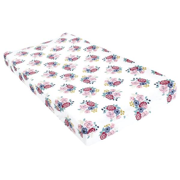 slide 1 of 1, Hudson Baby Infant Girl Changing Pad Cover, Blush Navy Floral, One Size - Blush Navy Floral Cotton - Blush Navy Floral