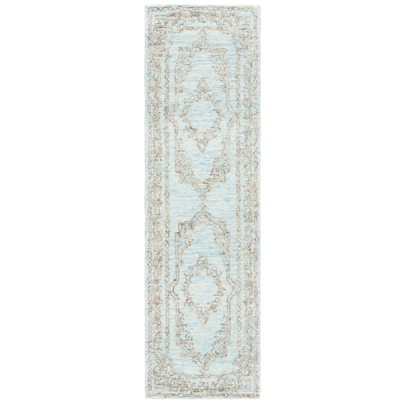 SAFAVIEH Handmade Metro Helmtraud French Country Wool Rug - 2'3" x 8' Runner - Light Blue/Green