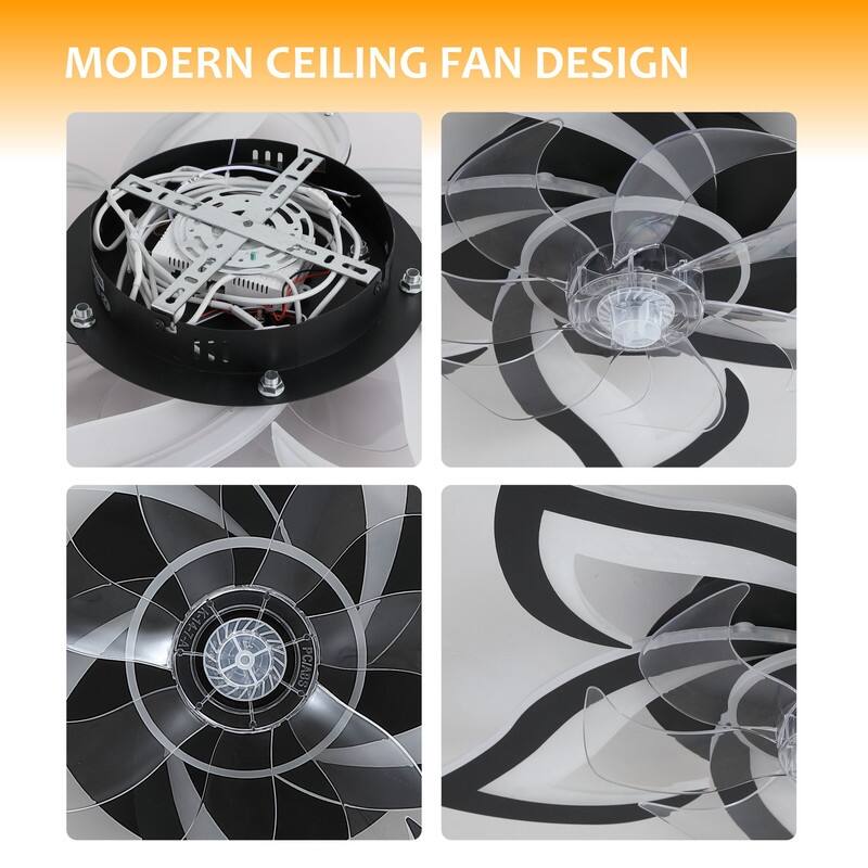 Dimmable 7 Blade Modern Ceiling Fan with Lights and Remote, 6 Speed Reversible Blades with Timing