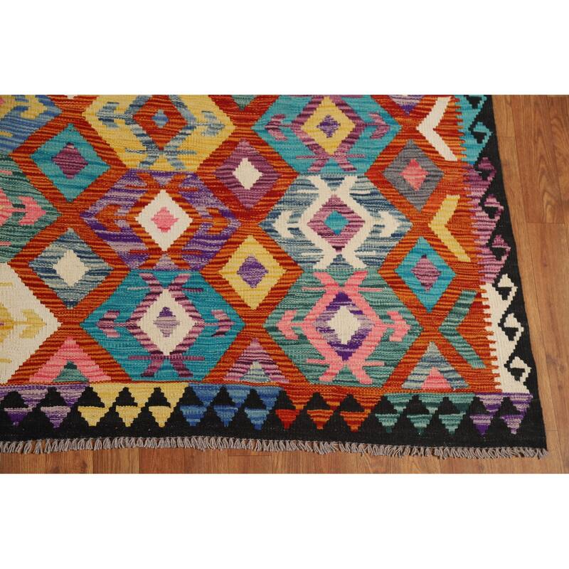 Reversible Kilim Oriental Area Rug Flatweave Southwestern Wool Carpet - 8'1" x 9'7"